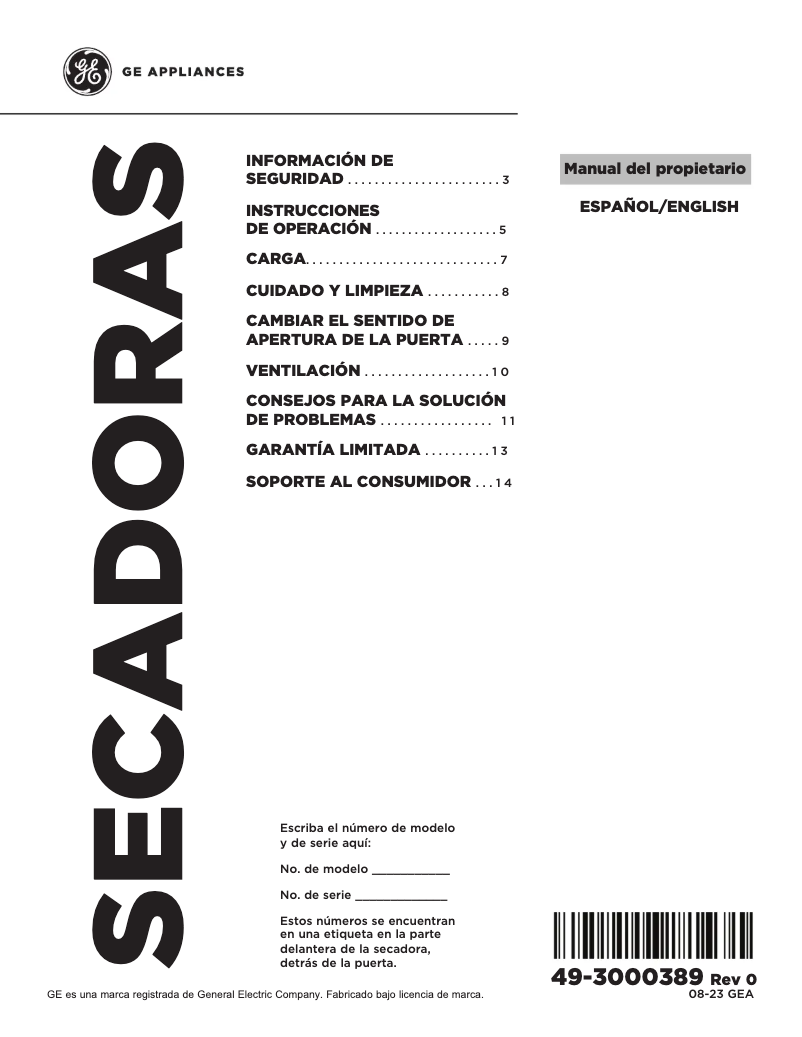 Page 1 de la notice Manuel utilisateur GE ETD48EASWWB