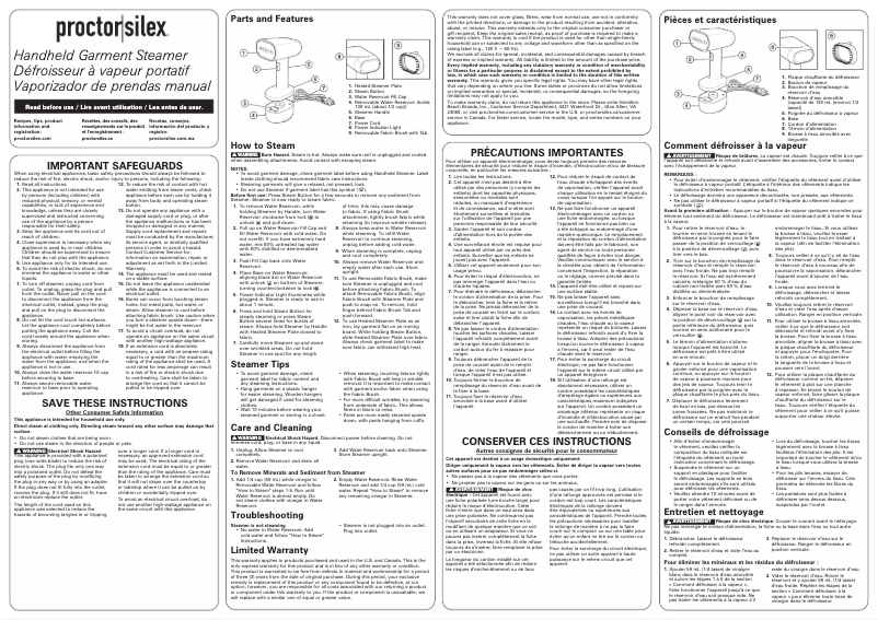 Page 1 de la notice Manuel utilisateur Proctor Silex 11585