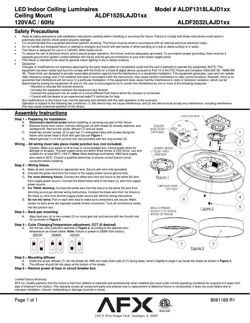 Page n°1 - Guide d'installation AFX Ashland ALDF1318LAJD1GY