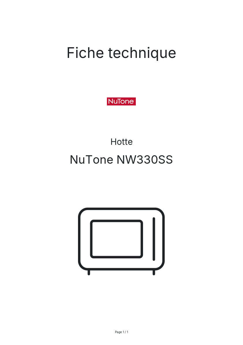 Page n°1 - Fiche technique NuTone NW330SS