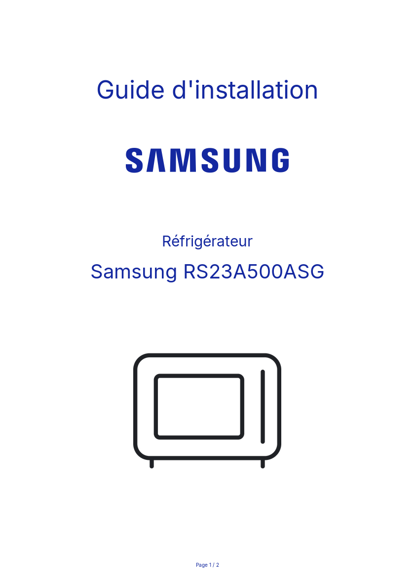 Page n°1 - Guide d'installation Samsung RS23A500ASG