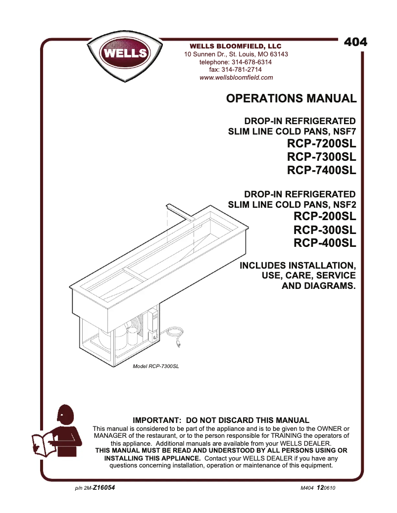Page n°1 - Manuel utilisateur Wells RCP200SL