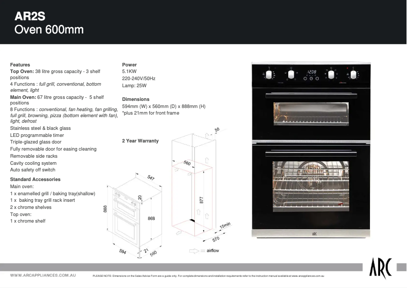 Page 1 de la notice Fiche technique ARC AR2S