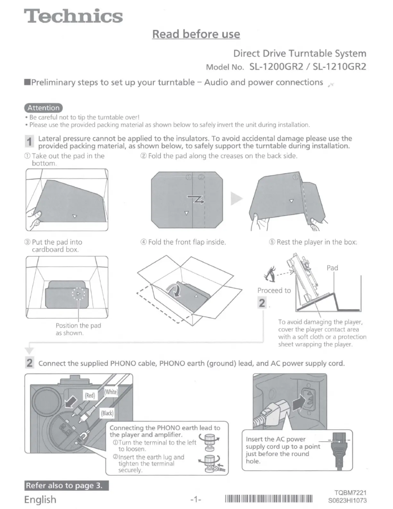 Page n°1 - Manuel utilisateur Technics SL-1200GR2