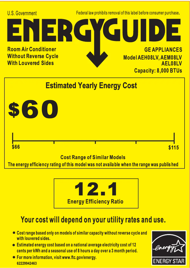 Página 1 del manual Etiqueta energética GE AEL08LV