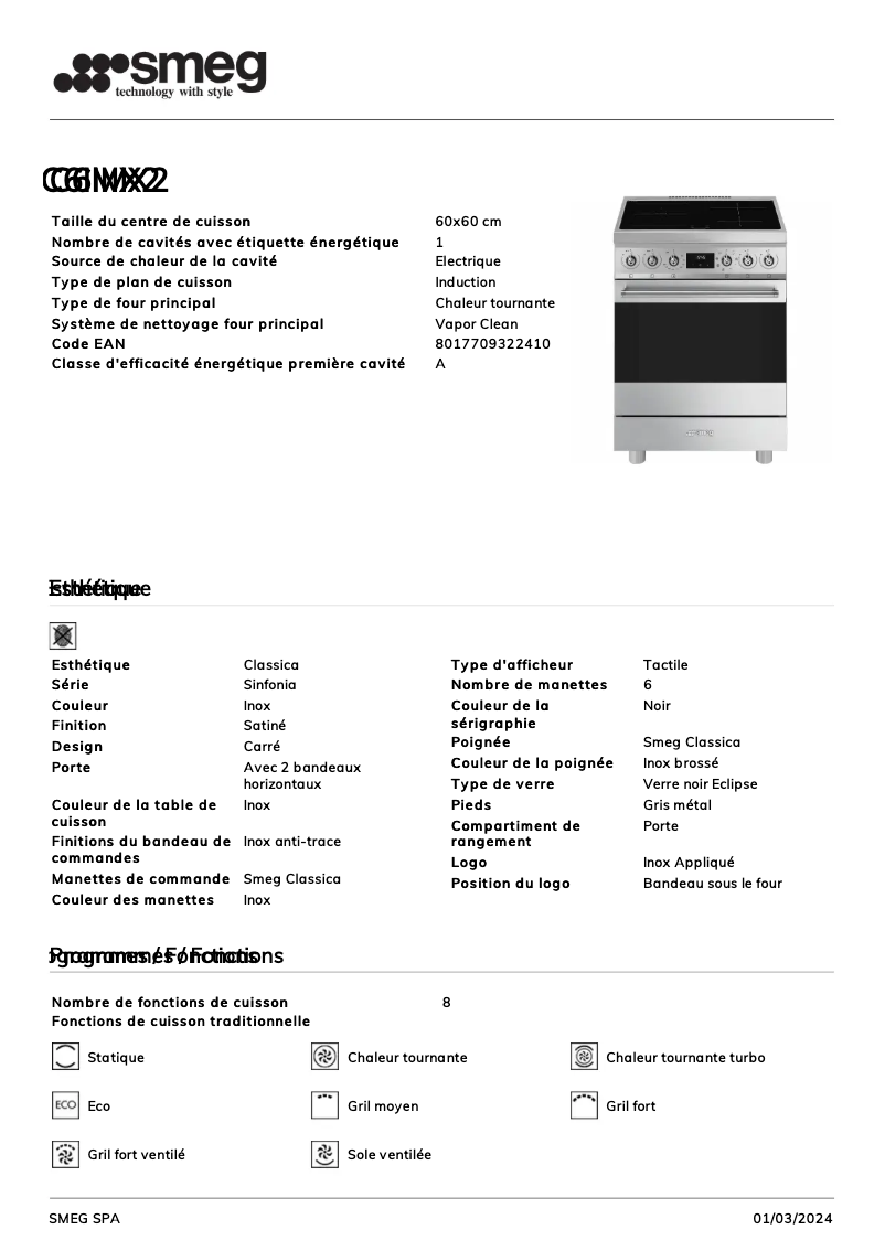 Page n°1 - Fiche technique Smeg C6IMX2