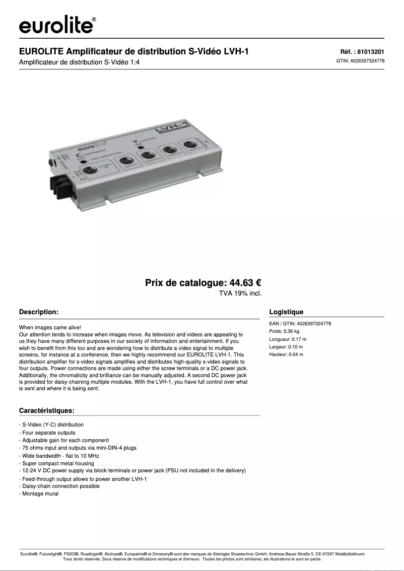 Page n°1 - Fiche technique Eurolite LVH-1