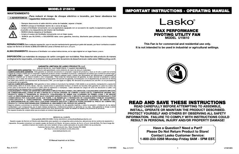 Page 1 de la notice Manuel utilisateur Lasko Max Performance U15610