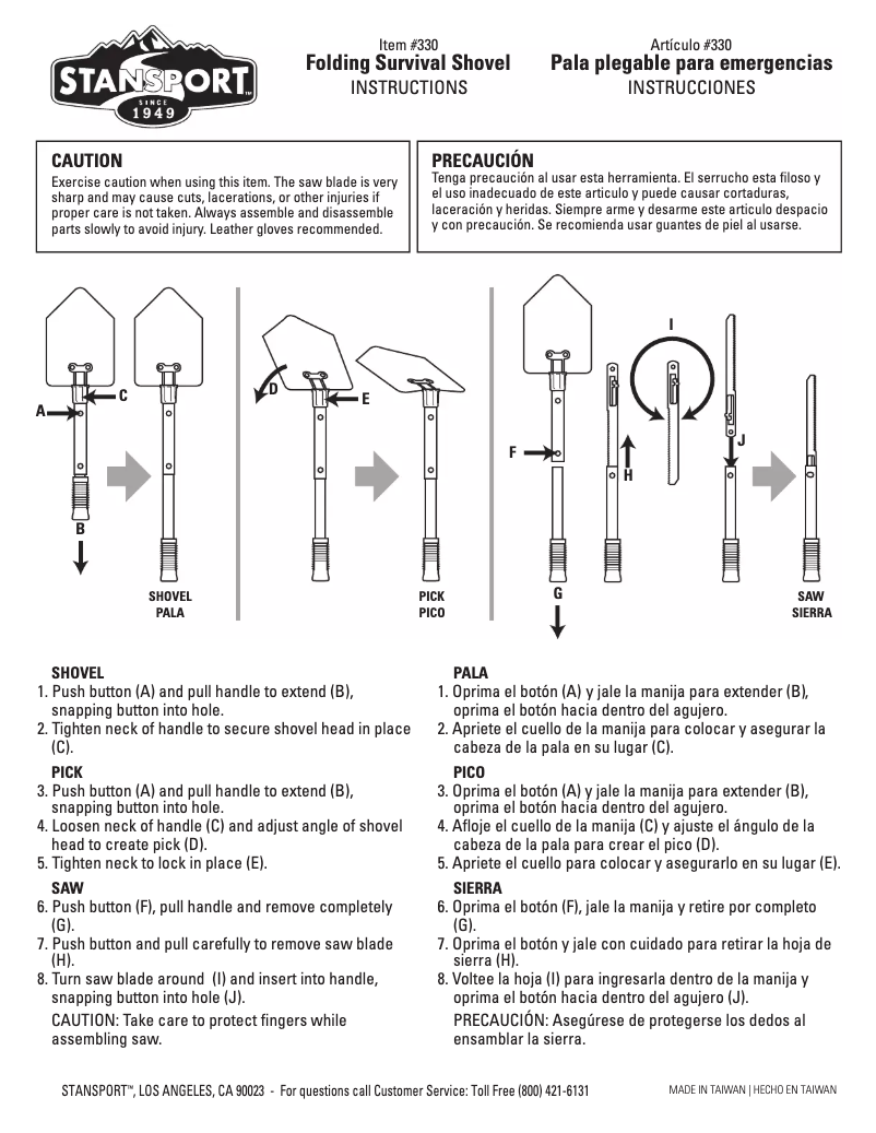 Page 1 de la notice Manuel utilisateur Stansport Folding Survival Shovel