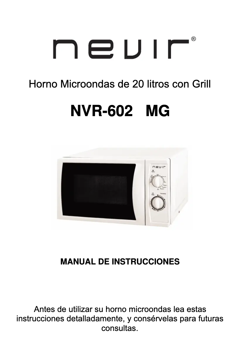 Page n°1 - Manuel utilisateur Nevir NVR-6023 MG