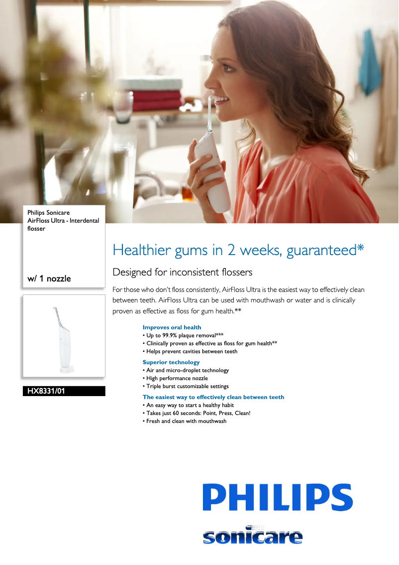 Image de la première page du manuel de l'appareil Sonicare AirFloss Pro HX8331
