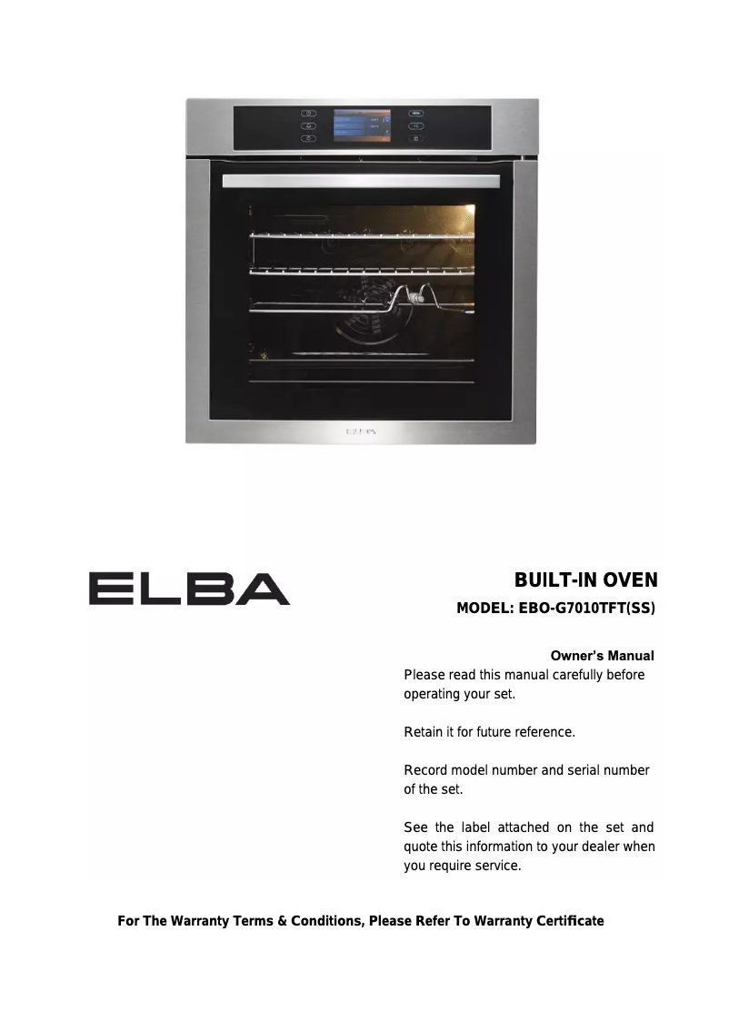 Page n°1 - Manuel utilisateur Elba EBO-G7010TFT(SS)