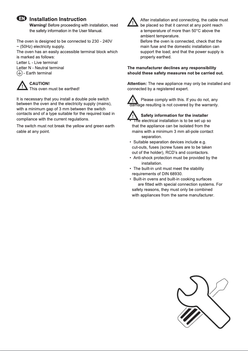 Page 1 de la notice Guide d'installation Electrolux KDFGE40TX