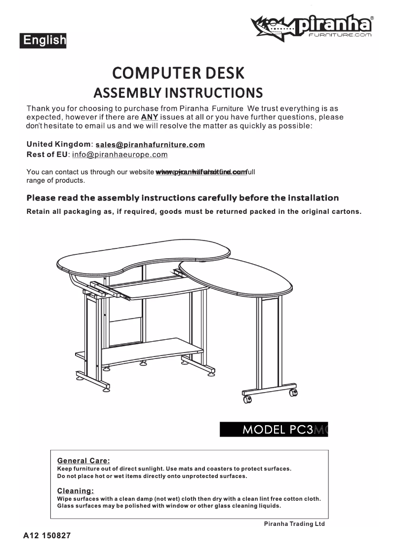 Page n°1 - Manuel utilisateur Piranha PC3
