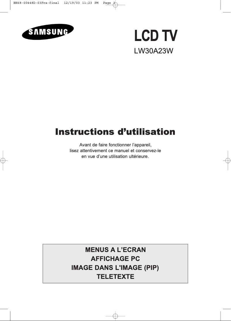 Page n°1 - Manuel utilisateur Samsung LW30A23W