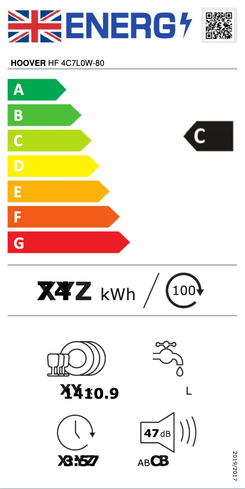 Page n°1 - Label énergétique Hoover HF 4C7L0W-80