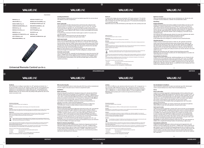 Page n°1 - Manuel utilisateur Valueline VLR-RC001