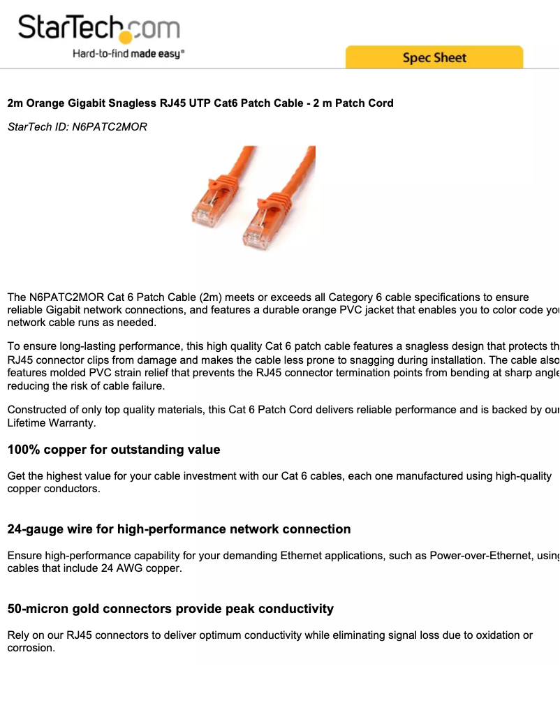 Page 1 de la notice Manuel utilisateur StarTech.com N6PATC2MOR