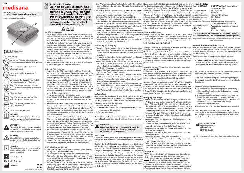 Page n°1 - Manuel utilisateur Medisana HU 670