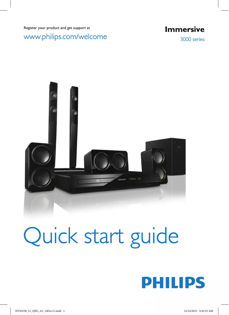 Page 1 de la notice Guide de démarrage rapide Philips HTS3538