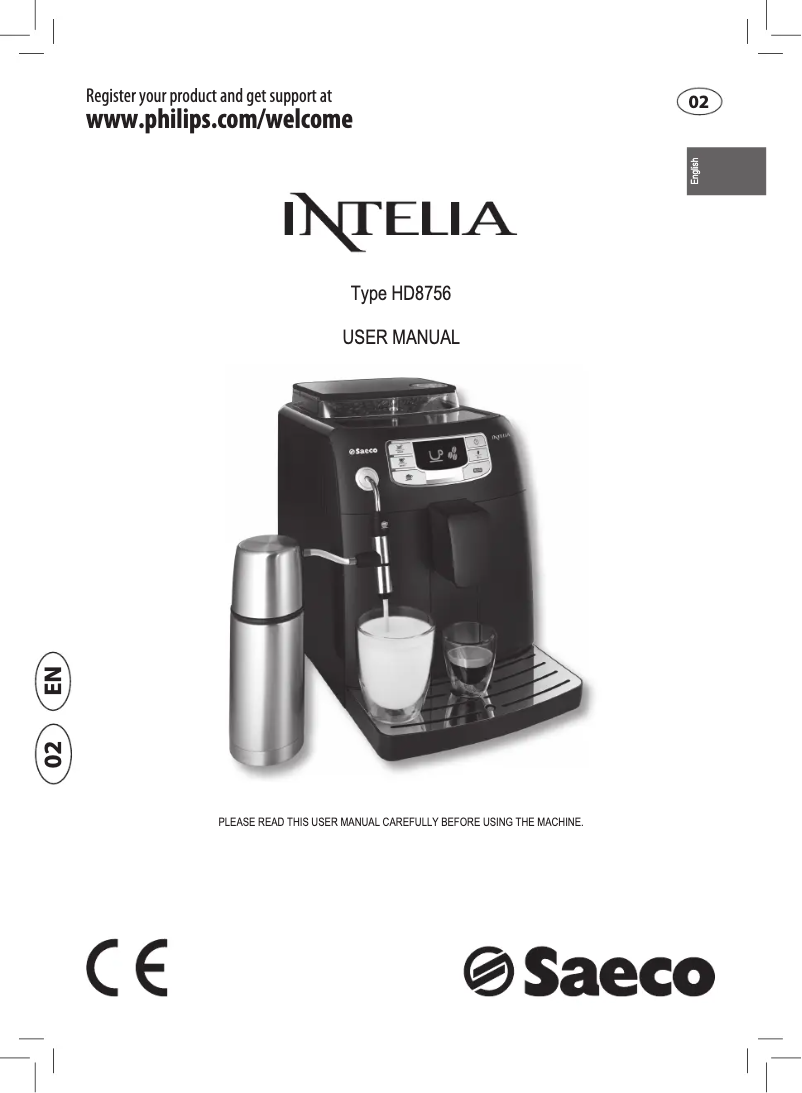 Image de la première page du manuel de l'appareil Saeco Intelia HD8756
