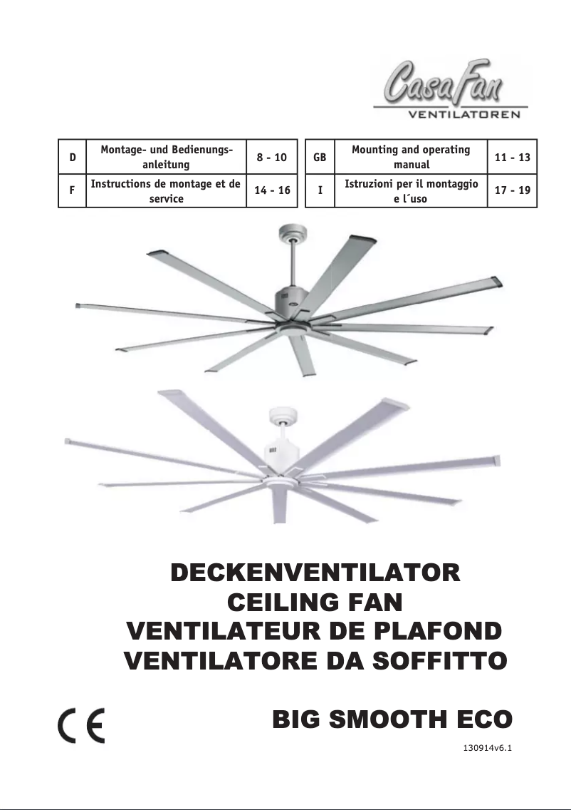 Page 1 de la notice Manuel utilisateur CasaFan Big Smooth Eco