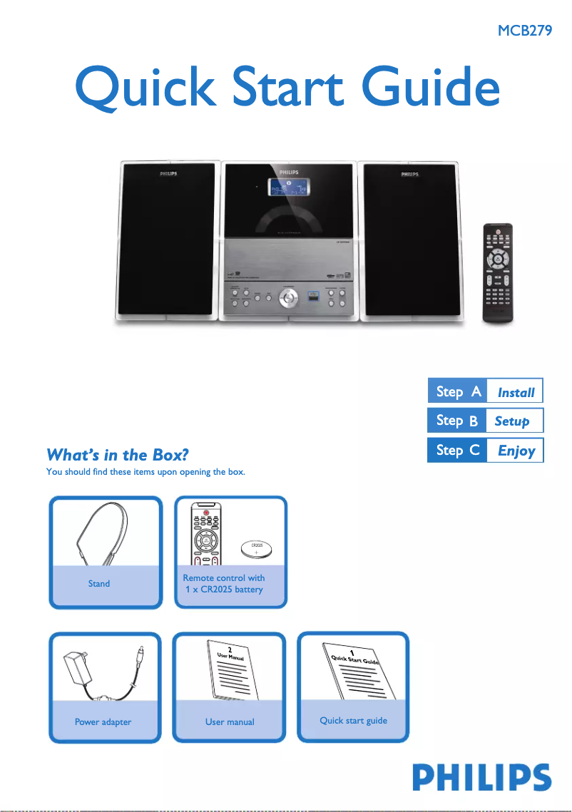 Page n°1 - Guide de démarrage rapide Philips MCB279
