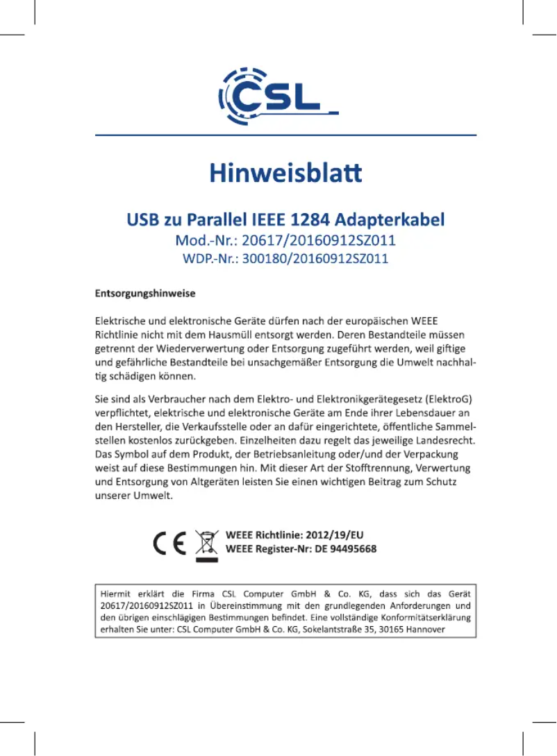 Page n°1 - Manuel utilisateur CSL 300180