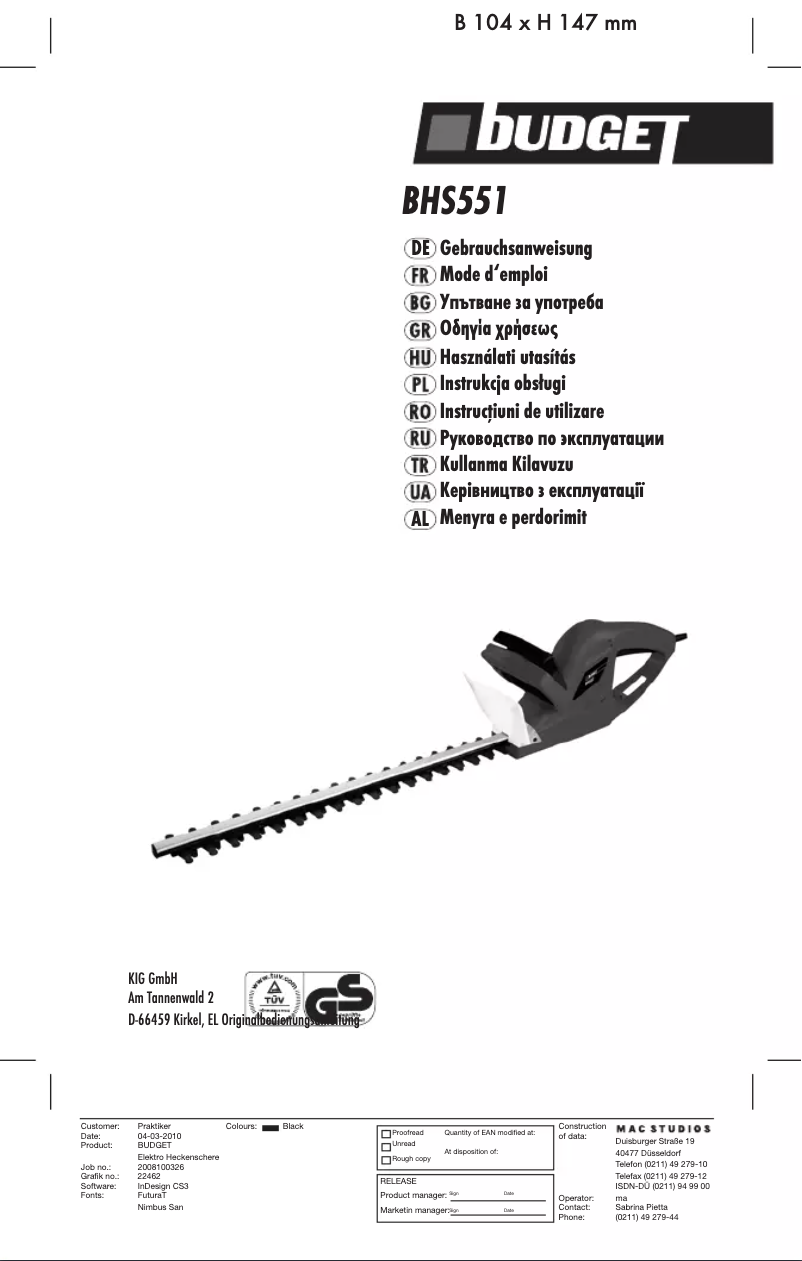 Page 1 de la notice Manuel utilisateur Budget BHS 551