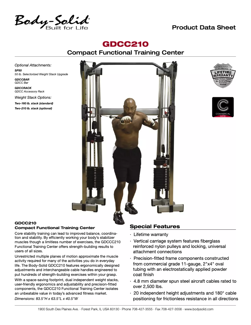 Page 1 de la notice Fiche technique Body-Solid GDCC210