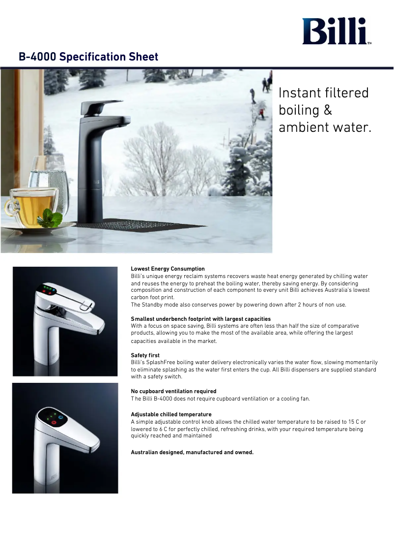 Page 1 de la notice Fiche technique Billi B-4000