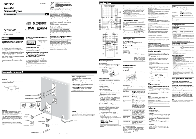 Page n°1 - Manuel utilisateur Sony CMT-CPZ1DAB