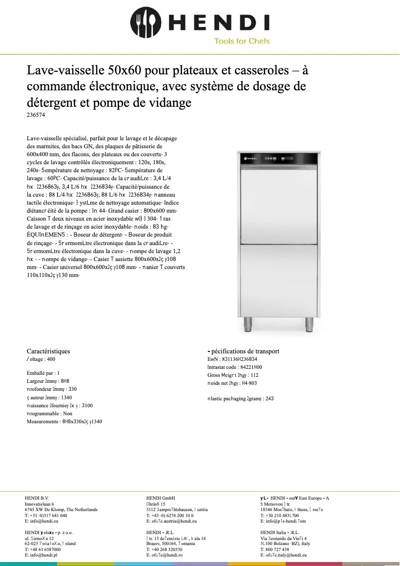 Page 1 de la notice Fiche technique Hendi 236574