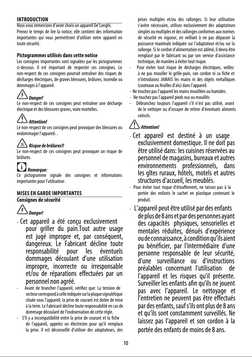 Page 1 de la notice Manuel utilisateur DeLonghi Distinta CTI 2103