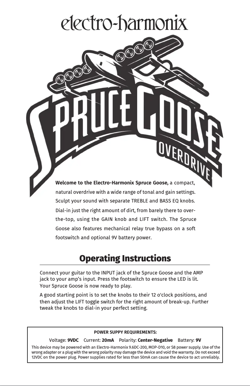 Página 1 del manual Manual de usuario Electro Harmonix Spruce Goose