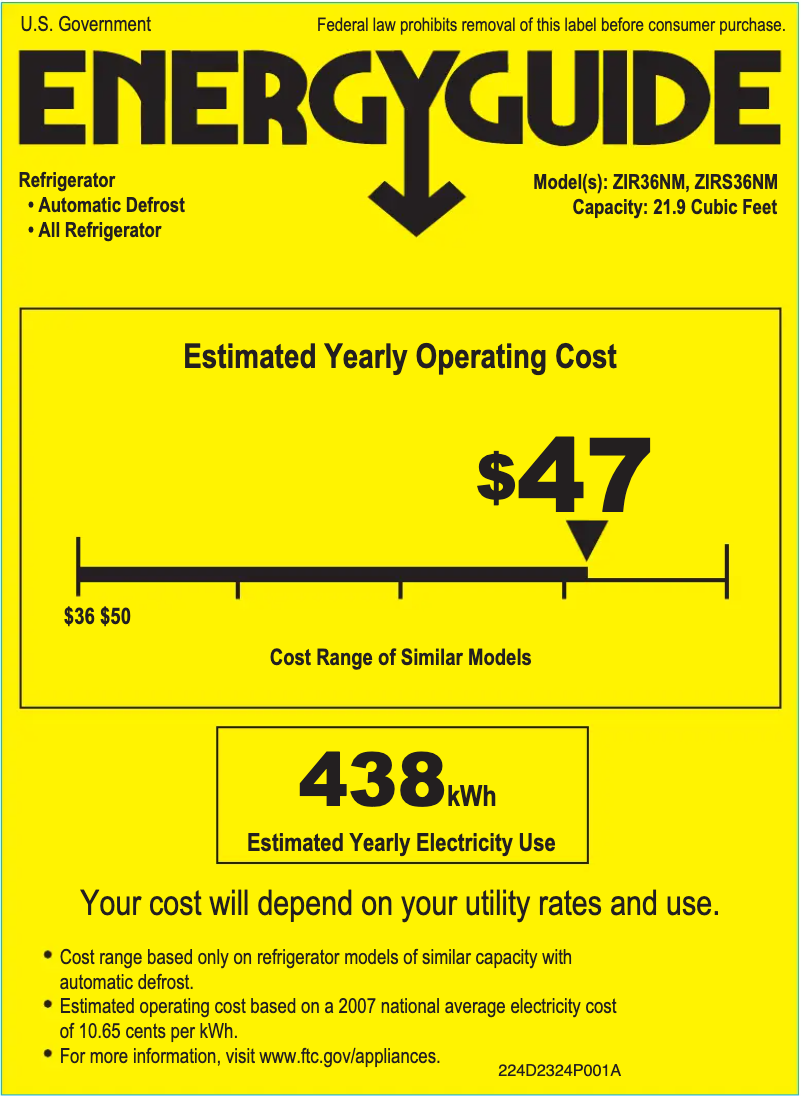 Image de la première page du manuel de l'appareil ZIRS36NMLH