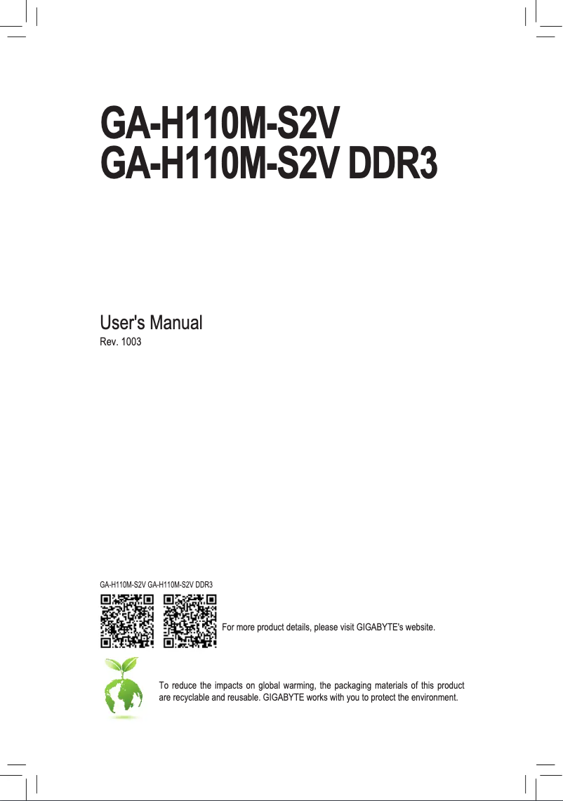 Image de la première page du manuel de l'appareil GA-H110M-S2V DDR3