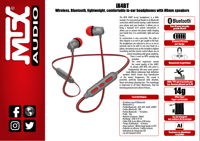 Page 1 de la notice Fiche technique MTX Audio iX4BT