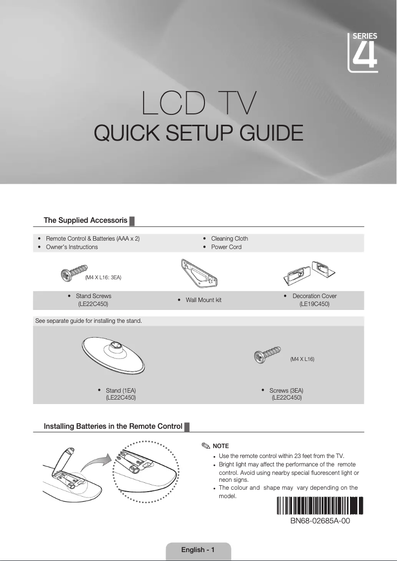 Page n°1 - Guide d'installation Samsung LE22C451E2W