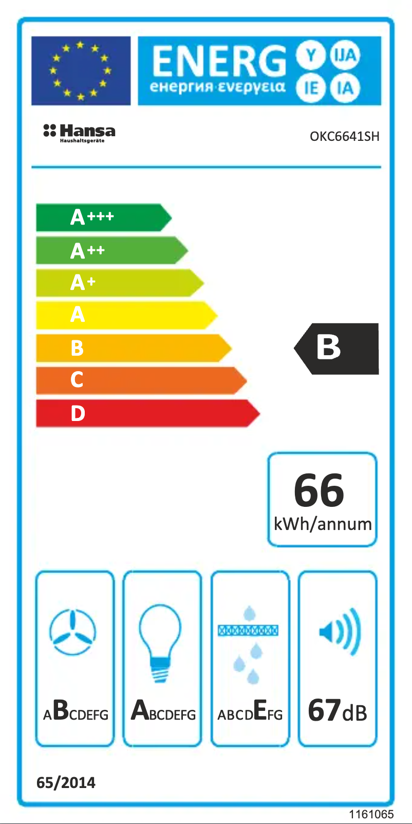 Page 1 of the manual Energy Label Hansa OKC6641SH