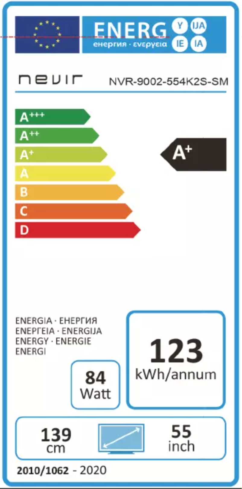 Page 1 de la notice Label énergétique Nevir NVR-9002-554K2S-SM