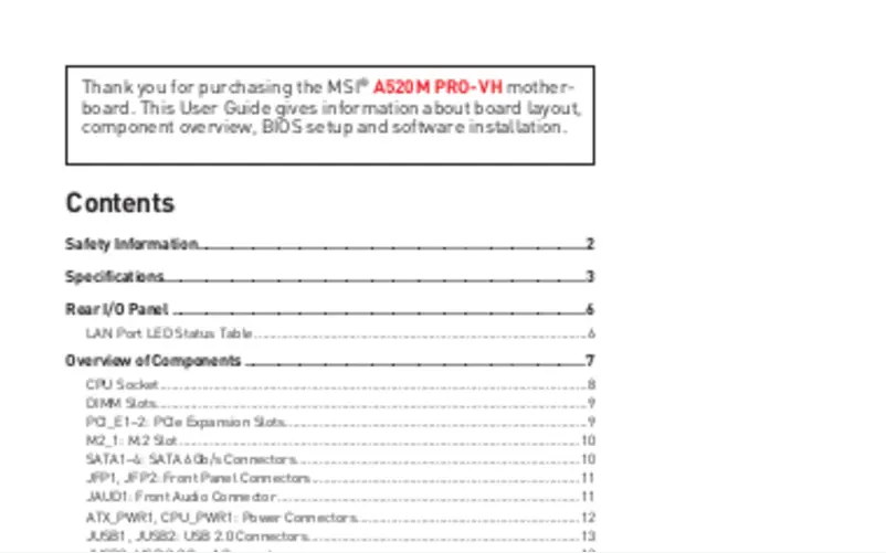 Page 1 de la notice Manuel utilisateur MSI A520M PRO-VH