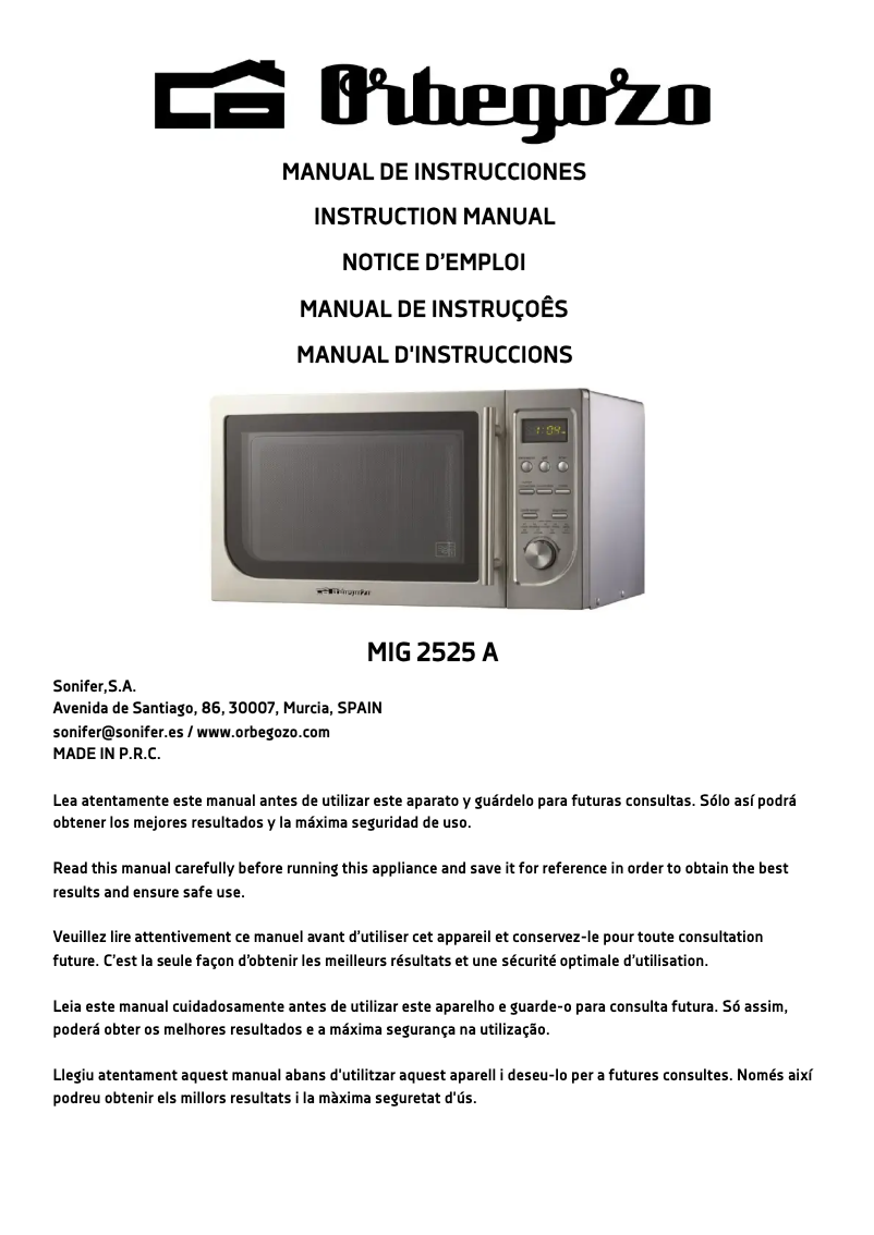 Página 1 del manual Manual de usuario Orbegozo MIG 2525