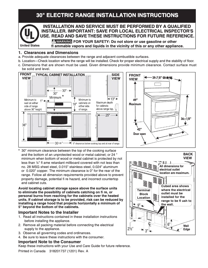 Page n°1 - Guide d'installation Frigidaire FGEF302TNF
