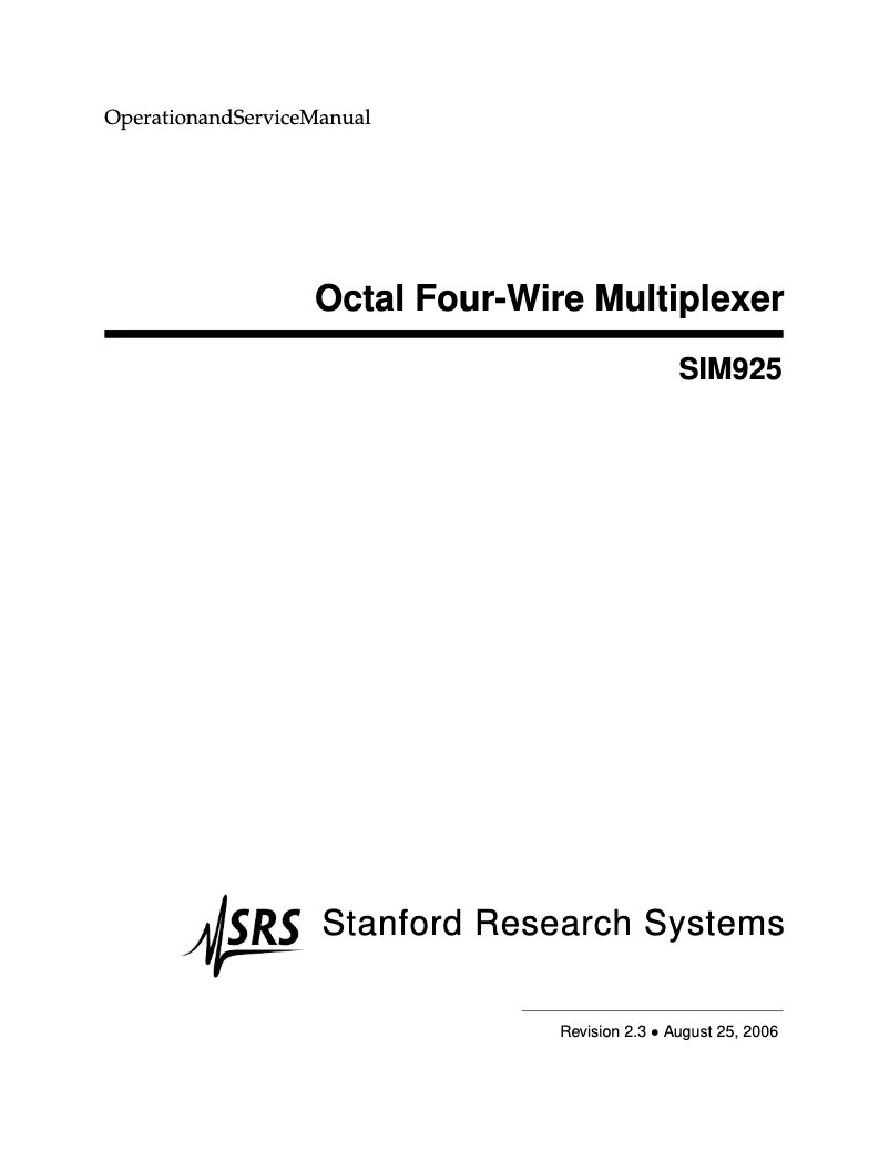 Page n°1 - Manuel utilisateur SRS SIM925