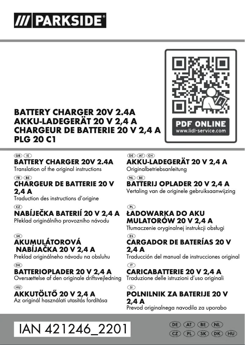 Page 1 de la notice Manuel utilisateur Parkside IAN 380775
