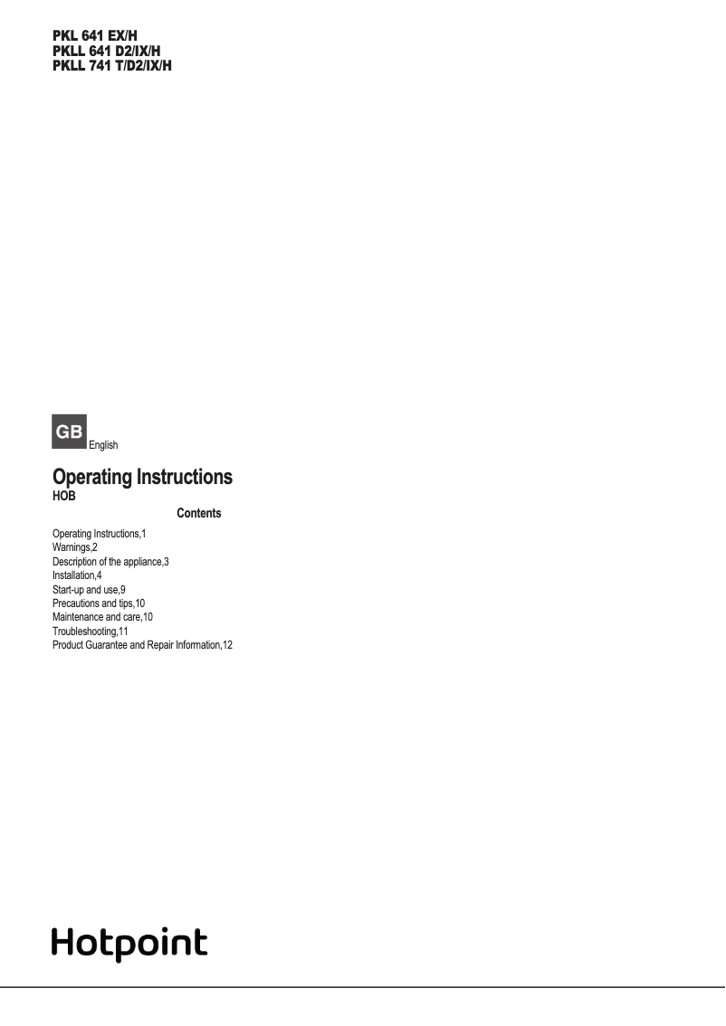 Page 1 de la notice Manuel utilisateur Hotpoint PKLL 641 D2/IX/H