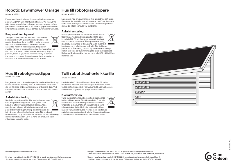 Página 1 del manual Manual de usuario Clas Ohlson Robotic lawnmower Garage