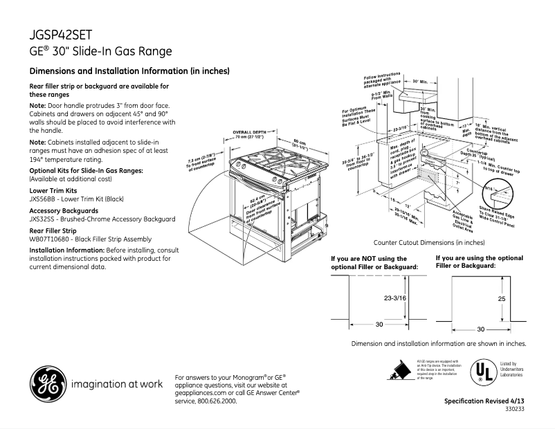 Page n°1 - Fiche technique GE JGSP42SETSS