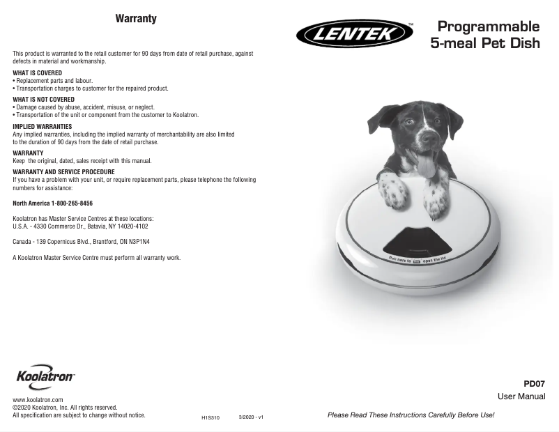 Page 1 de la notice Manuel utilisateur Lentek PD07